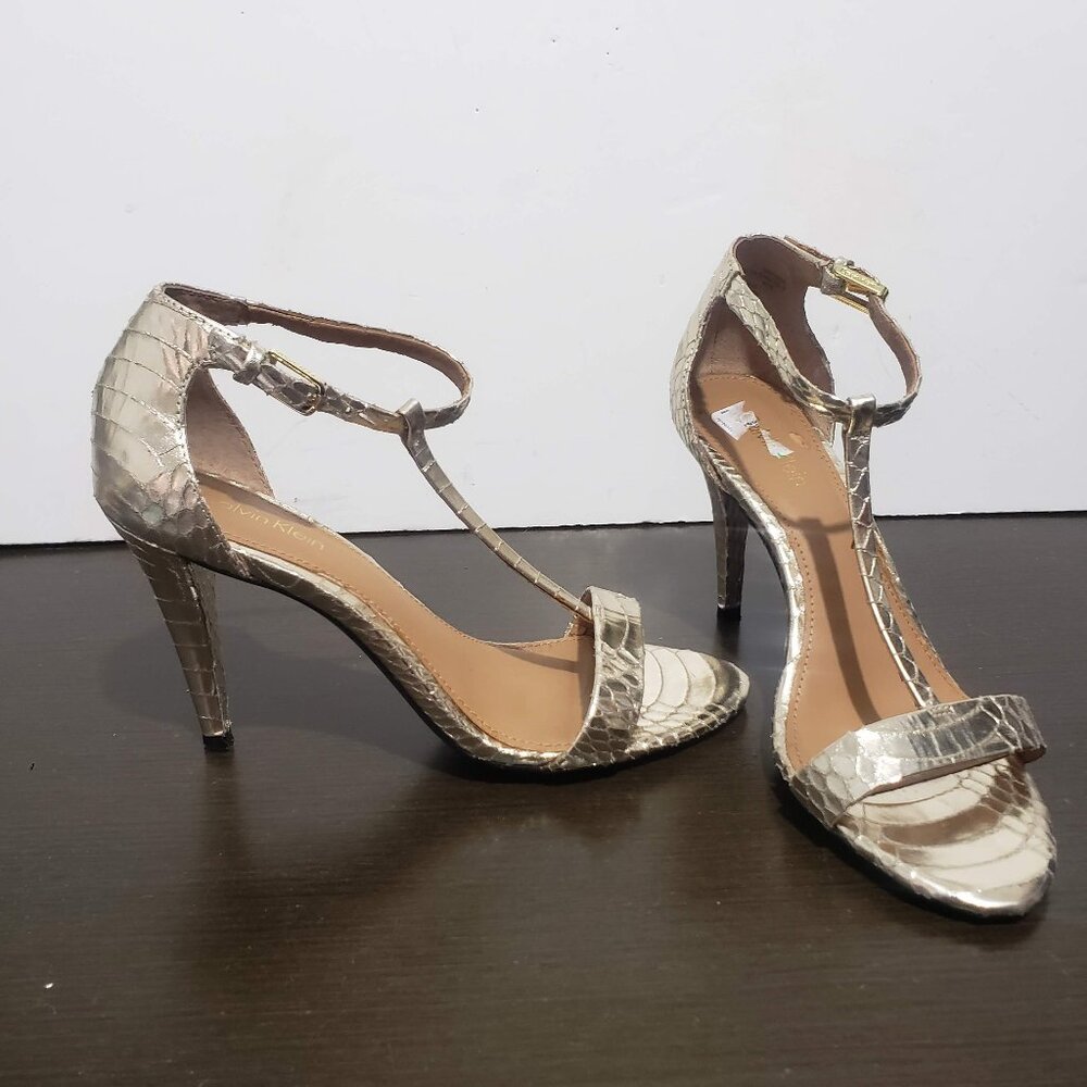 Calvin Klein Nasi Gold High Heel Ankle Strap Dress Sandals Shoes 6,5/EU 36,5